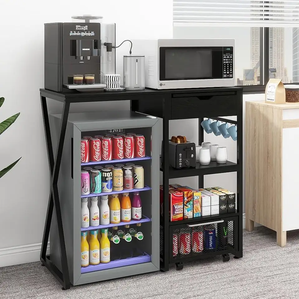 Mini Fridge Coffee Bar Cabinet with Pull Out Shelf