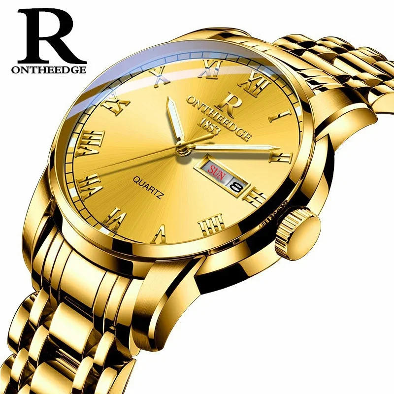 Dropshipping Gold Relogio Masculino Top Luxury Brand Watch for Men Week Calendar Business Mens Quartz Watches Waterproof Clock