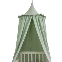 Kids Bed Canopy with Frills Cotton Cover Net for Baby Crib Reading Nook Curtain Hideaway Hanging Round Tent Nursery Room Decor 1