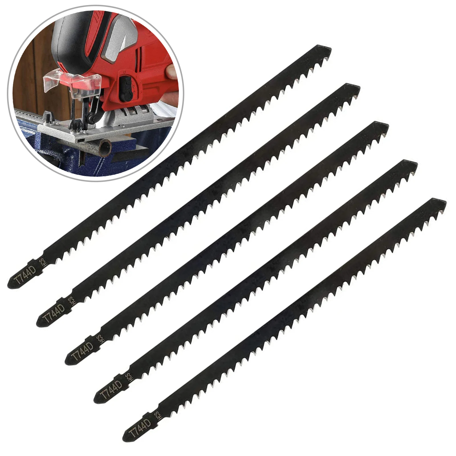 

5PCS T744D Professional Jigsaw Blade Set 180mm Long Jig Saw Blades For Wood Metal Straight Cutting T-Shank Jig Saw Blade