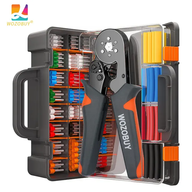 Kit d'outils de sertissage de virole avec bornes de virole, sertisseuse de fil à cliquet auto-ajustable WOZOBUY pour connecteurs de fils électriques 1