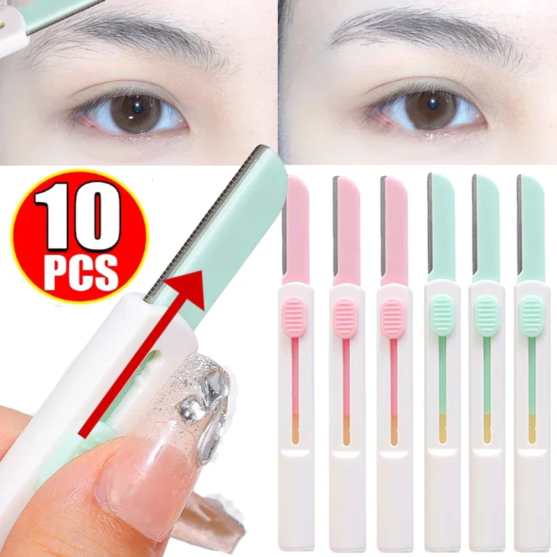 Retractable Micro Eyebrows Shaping Knife Eyebrow Razor Face Body Hair Removal Shaver Blades Women Makeup 10PCS