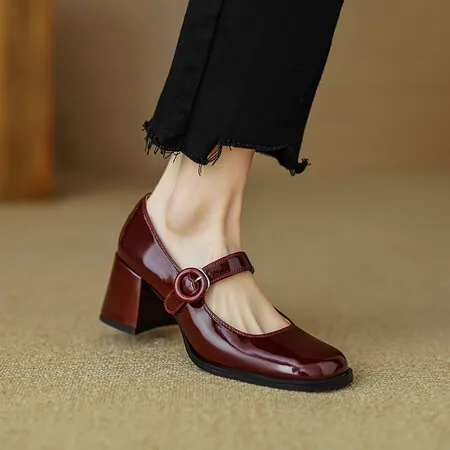 

Patent Leather Mary Jane Shoes for Women Square Heel Ankle Strap Ladies Dress High Heel Pumps Party Dancing Wedding Shoe 2024