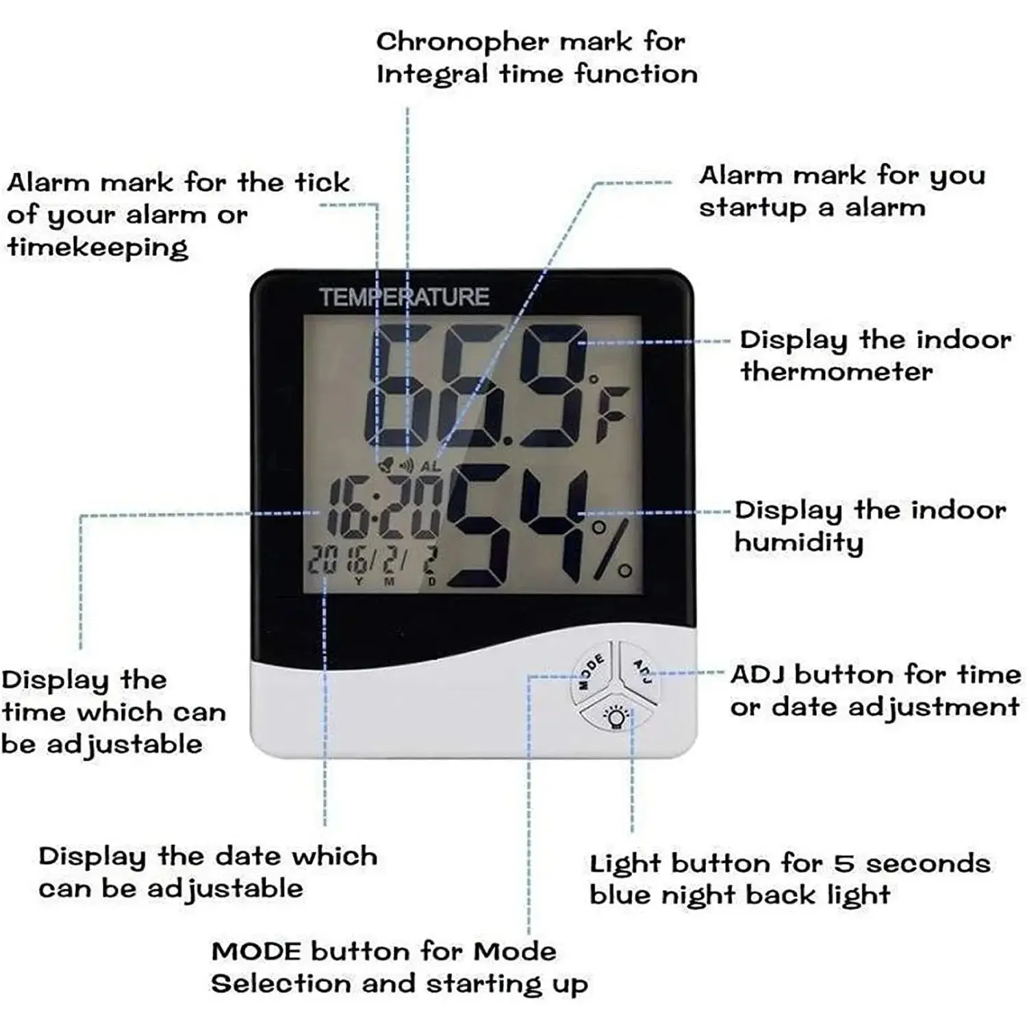 LCD Electronic Digital Temperature Humidity Meter Thermometer Hygrometer Indoor Outdoor Weather Station Clock