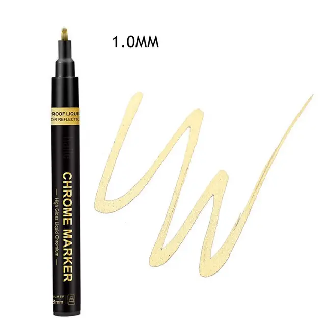 Haile Silver Mirror Marker Gold Liquid Pen Art Liquid Mirror DIY Resin Paint Mirror Chrome Metallic Craftwork Pen Accessories gold Mirror-1.0mm
