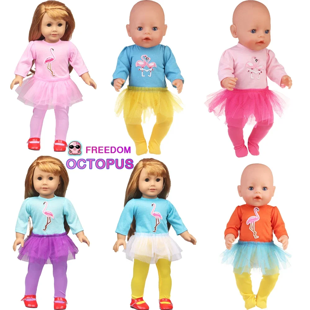 

18 Inch American Doll Flamingo Dress With Leggings Dingle Double Flamingo Clothes Skirt For 43cm New Reborn Baby&OG Girl Dolls