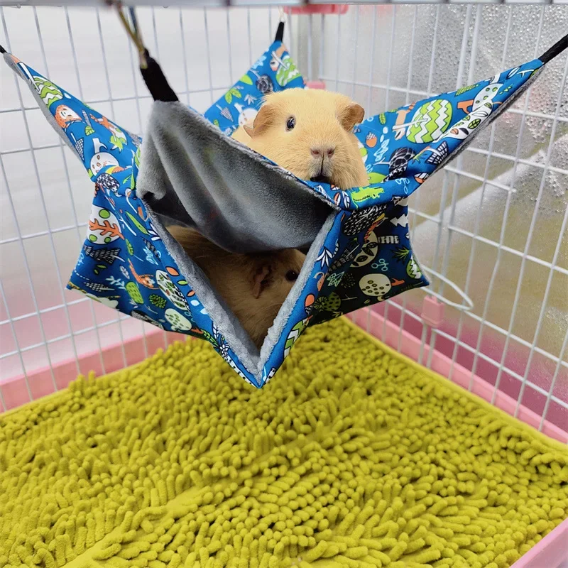 Double Layer Pets Hammock Plush Warm Bed Hamster Cage Sleeping Pad Print Guinea Pig Bed Rodent Hammock Chinchilla Little House - Image 4