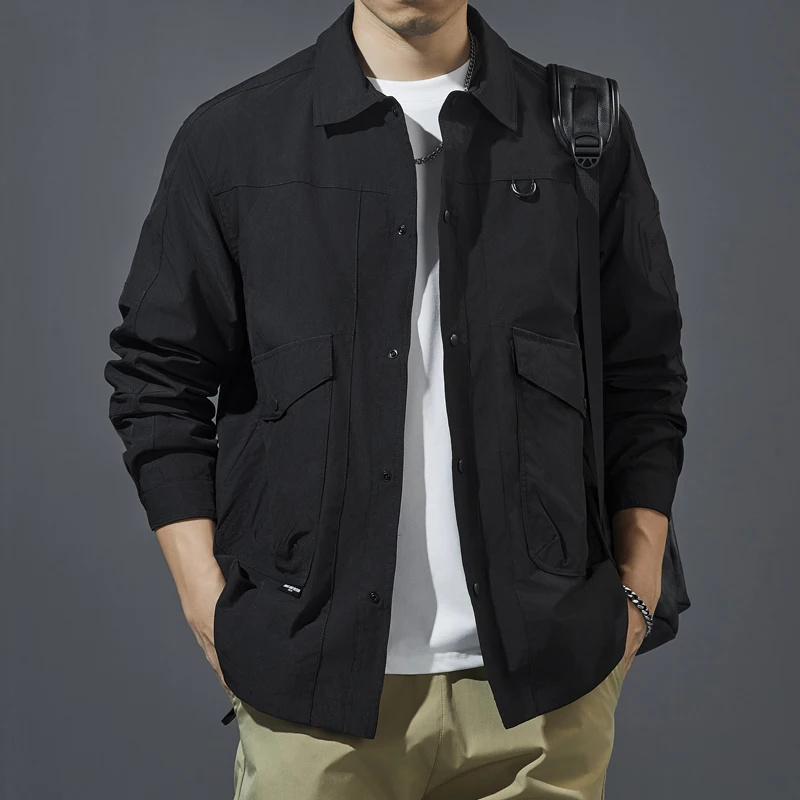 New Cargo Jacket Men Autumn Spring Shirt Fashion Casual Solid Man Coat Outwear Windbreaker Chaqueta Men's Clothing Top 2