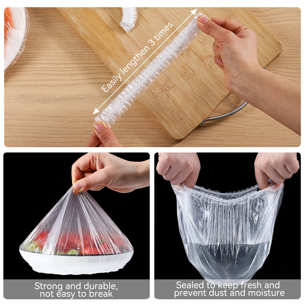 100pcs Disposable Food Cover Plastic Wrap Elastic Vegetable Fruit Storage Bags Fresh-Keeping Film Bag