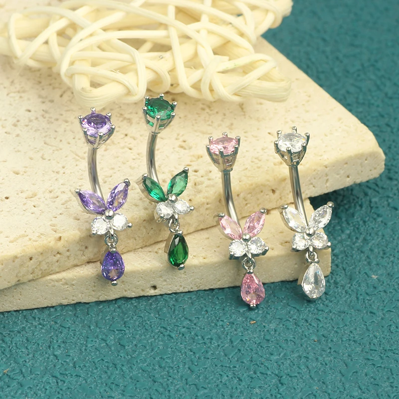 14G Dangle Butterfly Belly Rings 10mm Belly Bars Stainless Steel Belly Button Bars Navel Rings Belly Navel Piercing Jewelry 5 co