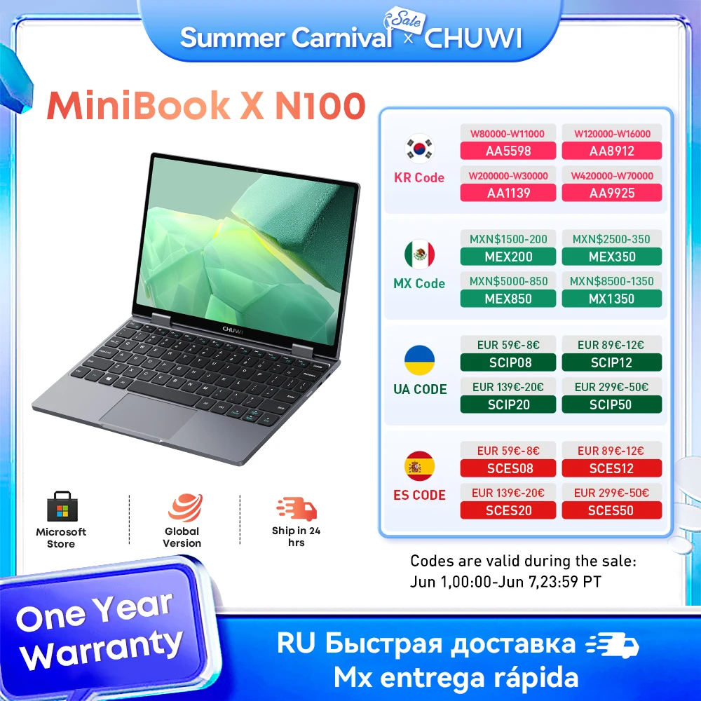 CHUWI MiniBook X 2-in-1 Laptop, 12GB RAM 512GB SSD, 12th Gen Intel N100(up to 3.4GHz),10.51