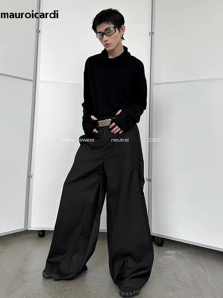 Casual Pants for Men Autumn Flowy Baggy Wide Leg Streetwear Loose Soft Gray Trousers