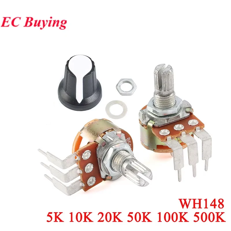 Linear Potentiometer WH148 Linear Potentiometer Bend Feet 5pcs 5K-500K 15mm Shaft 3pin With Switch
