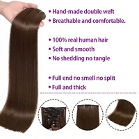 Extensions de cheveux à clipser, cheveux humains, mèches colorées # Extensions de cheveux humains brésiliens lisses à clipser 4/27, 16-26 pouces, couleur naturelle 3