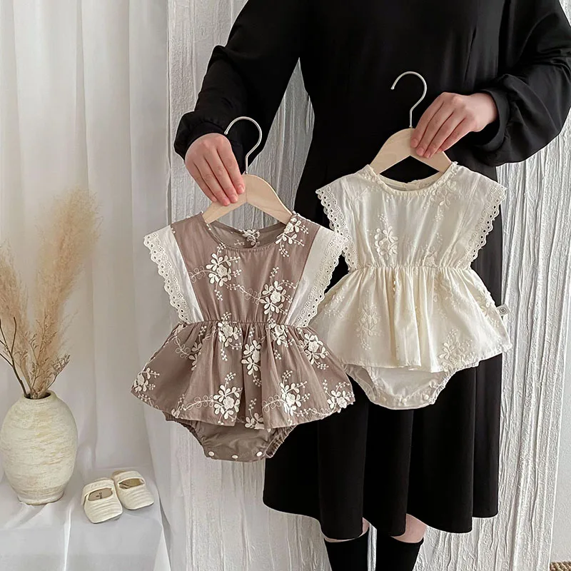 Cute Baby Girls Embroidery Flower Jumpsuit