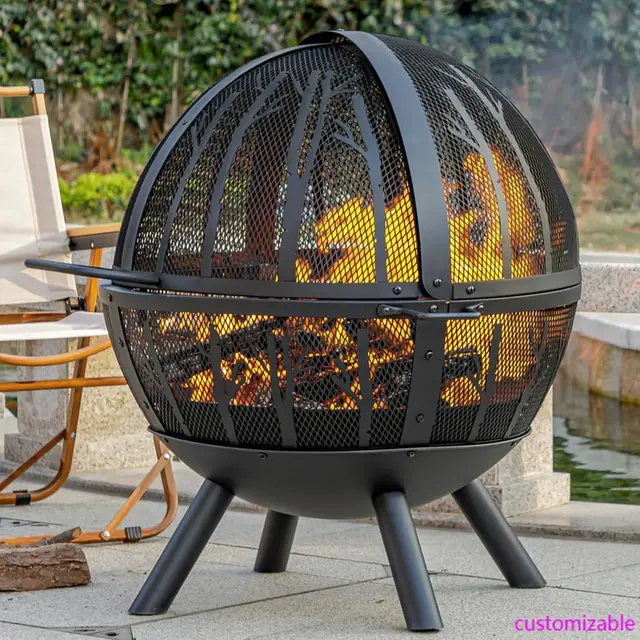 35 Inch Wood Burning Fire Pit with BBQ Grill, Heavy Duty Fire Pits Ball for Outside with Spark Screen & Removable Ash Pan 1