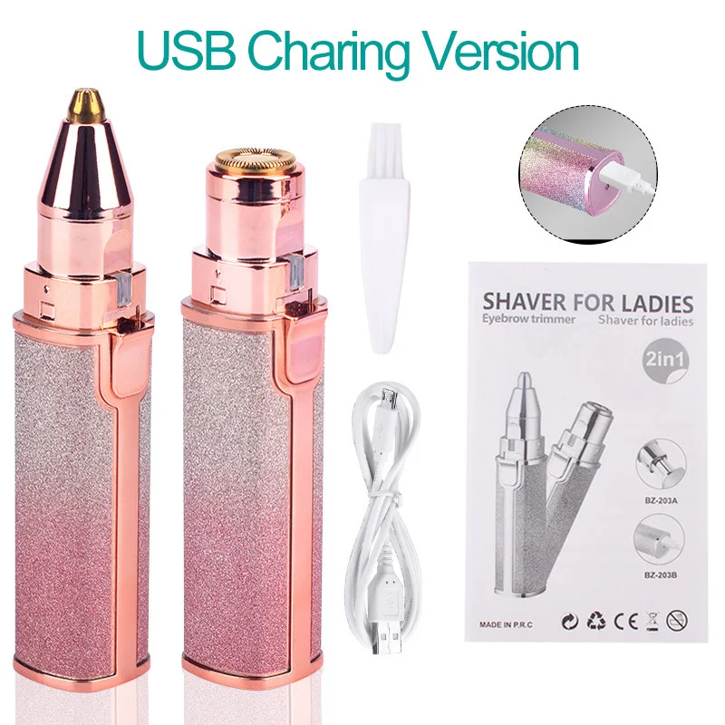 2 in 1 Rechargeable Electric Eyebrow Trimmer Lady Shaver Women Epilator Facial Hair Remover Pen Size Female Hair Shaving Razor 6