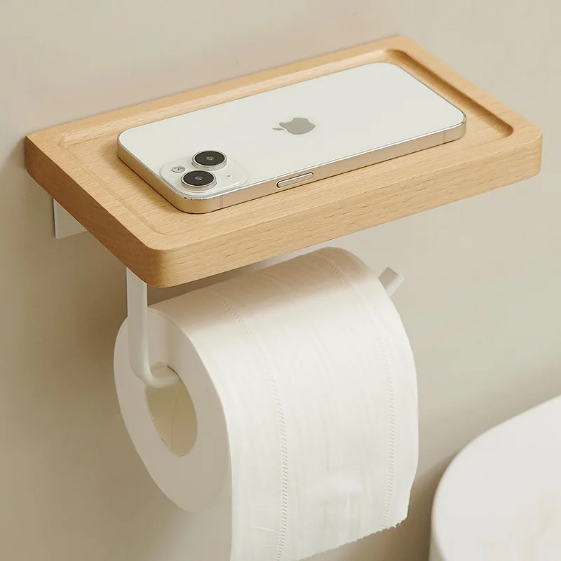 Wooden bathroom toilet paper box solid wood toilet tissue box paper rack bathroom wall hanging roll rack