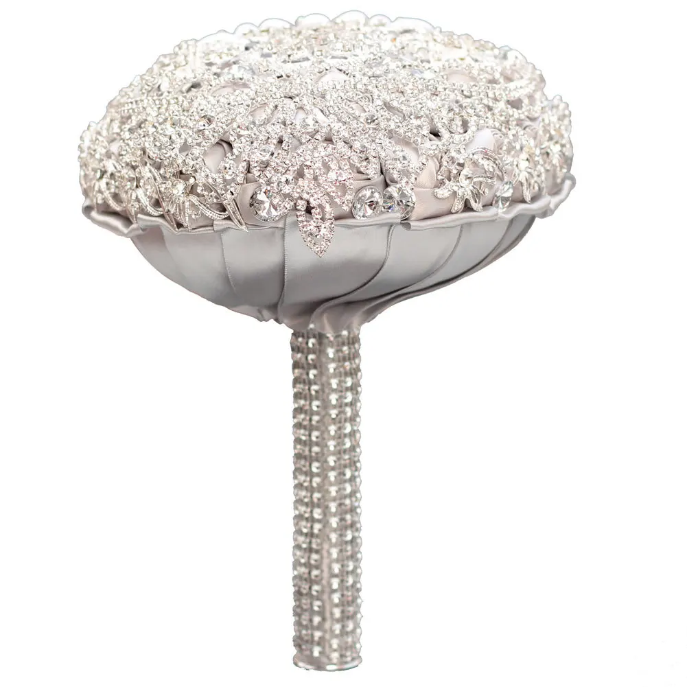Silk Wedding Flowers Rhinestone Jewelry Sliver Brooch Bouquet Gold Broach Bridal Wedding Dress Bouquet