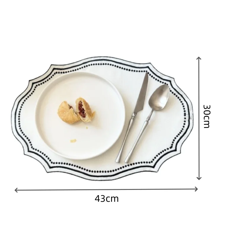 1/2/6Pcs 대나무 면 플레이스매트 물결 모양 가장자리 자수 레이스 냅킨 파티 및 가정용 일상 사용을 위한 세탁 가능하고 재사용 가능한 식탁보