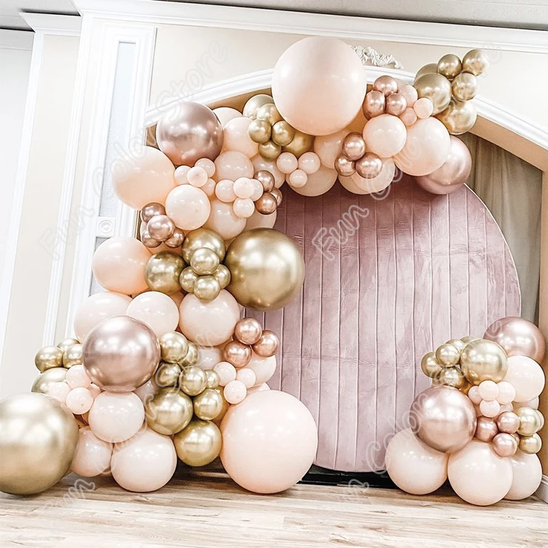 

164pcs Doubled Cream Peach Happy Birthday Party Wedding Backdrop Free Shipping Latex Rose Gold Balloon Arch Baby Shower Decor
