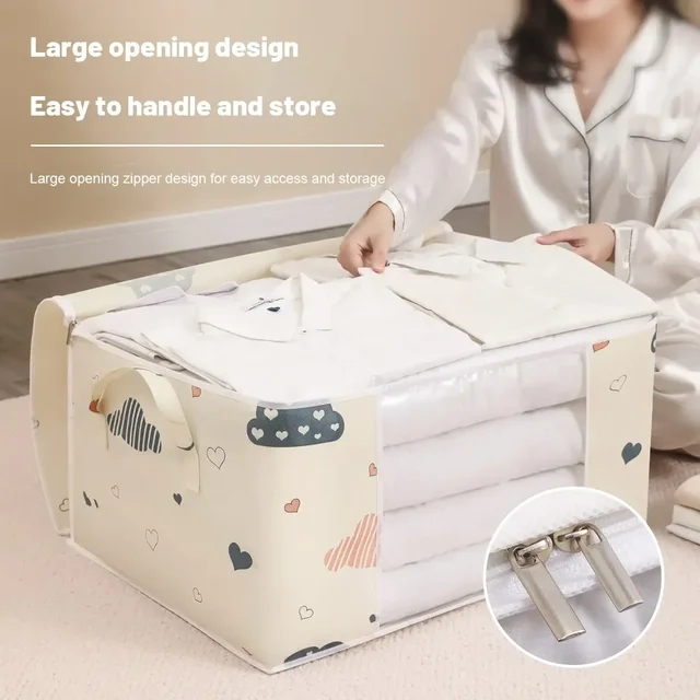 Large Capacity Clothes Storage Bag Organizer With Reinforced Handle Suitable For Blankets Bedding Foldable With Sturdy Zipper 5