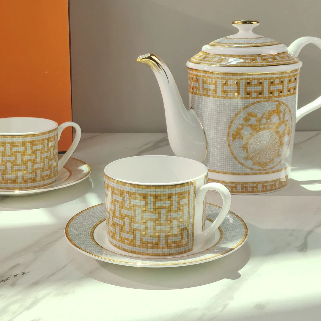 European Mosaic Coffee Cups Set Bone China Coffee Cup Teacup Saucers Tableware Teapot Dishes Afternoon Tea Set