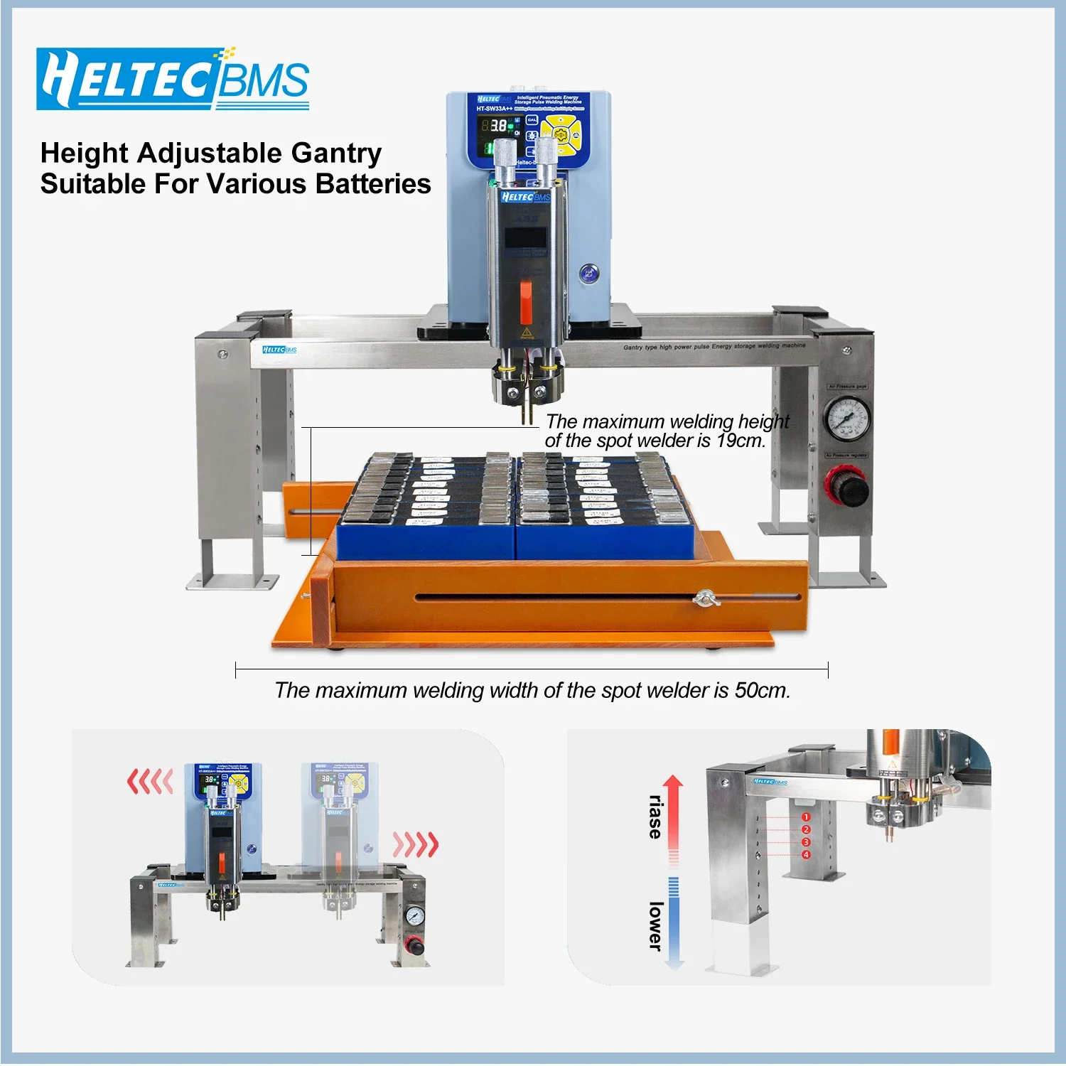 HeltecBMS Penematic press down 42KW 7000A Lithium Battery Spot Welding Machine High Power Spot Welder with Air Compressor