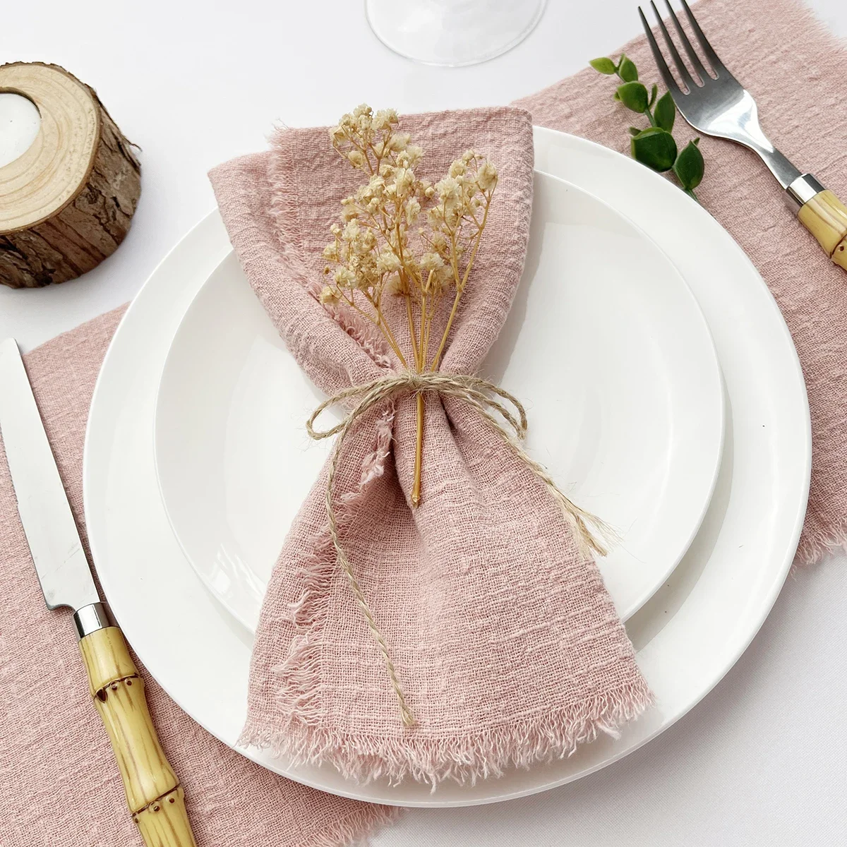 50pcs 32x32cm sage green Gauze Cotton NapkinReusable Tea Towel Wedding Party Christmas Table Decor Retro Burrs napkin Wholesale 4