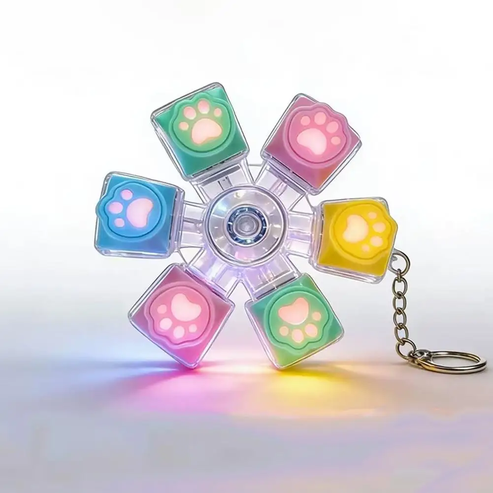 2-6키 고양이 발 모양 버튼 피젯 토이 LED 라이트 키보드 클리커 스트레스 해소 키체인 감각 장난감 불안 완화 선물 (성인용)