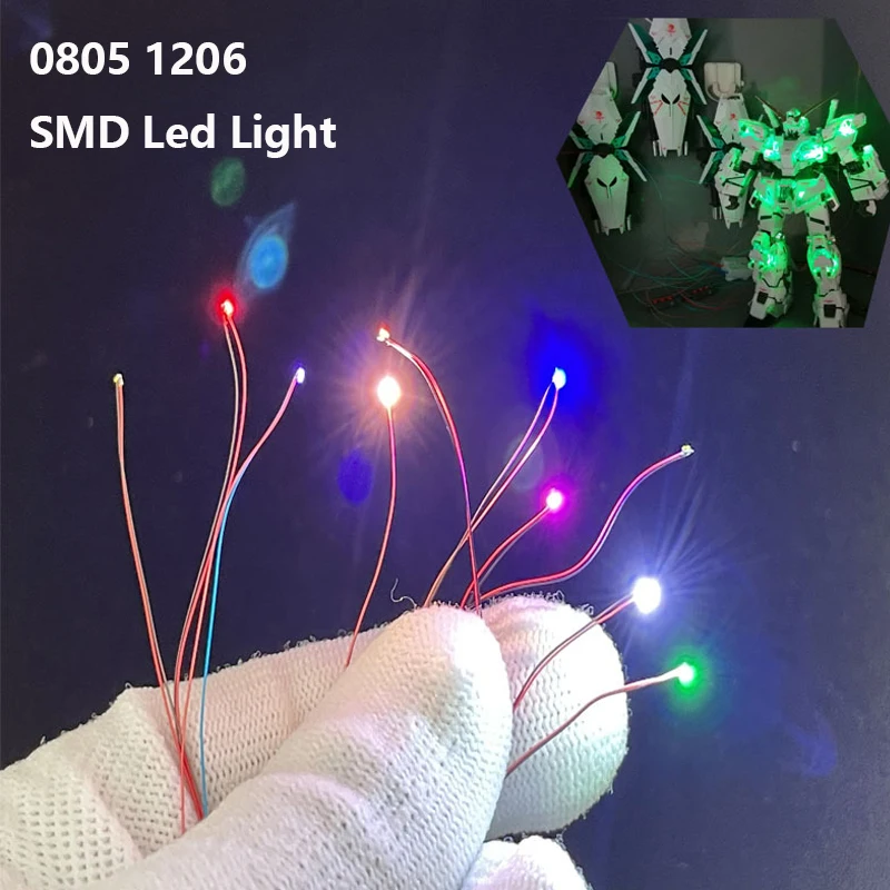 10 Pz 0805 1206 Smd Wired Chip Lamp Micro Led Lampada Pre-Saldata 20Cm 3V Light Model Kit Per Diorama Railway Scene Model Making