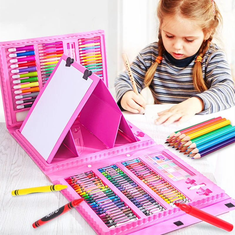 

2022 Art Drawing Set Kids Boys Girls Educational Stationery Supplies Artist Painting Pens Fittings Birthday Gift Pink