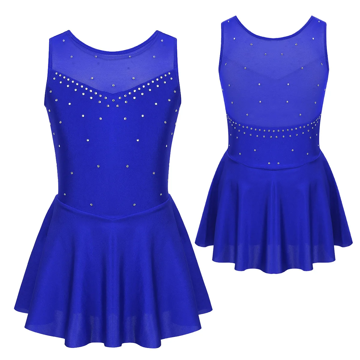 Kinder Mädchen Mesh Splice Strass Eiskunstlauf Kleid Ballett Tanz Bühne Leistung Tanz Kostüme – Detail 36