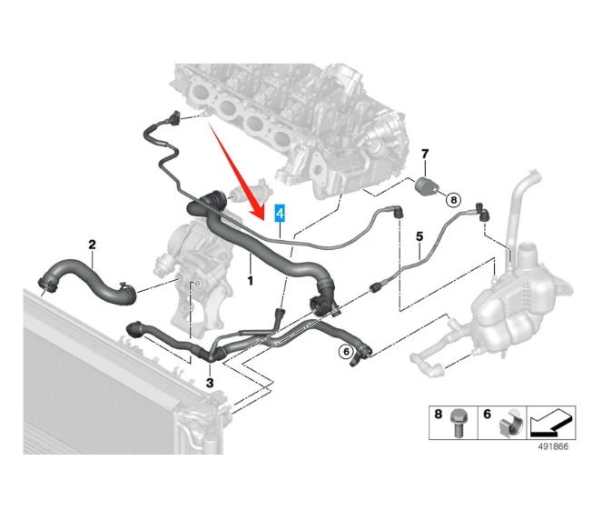 17129887040 17124748233 17128514049 17122795547 BMW X1 F48용 실린더 헤드 확장 탱크 파이프