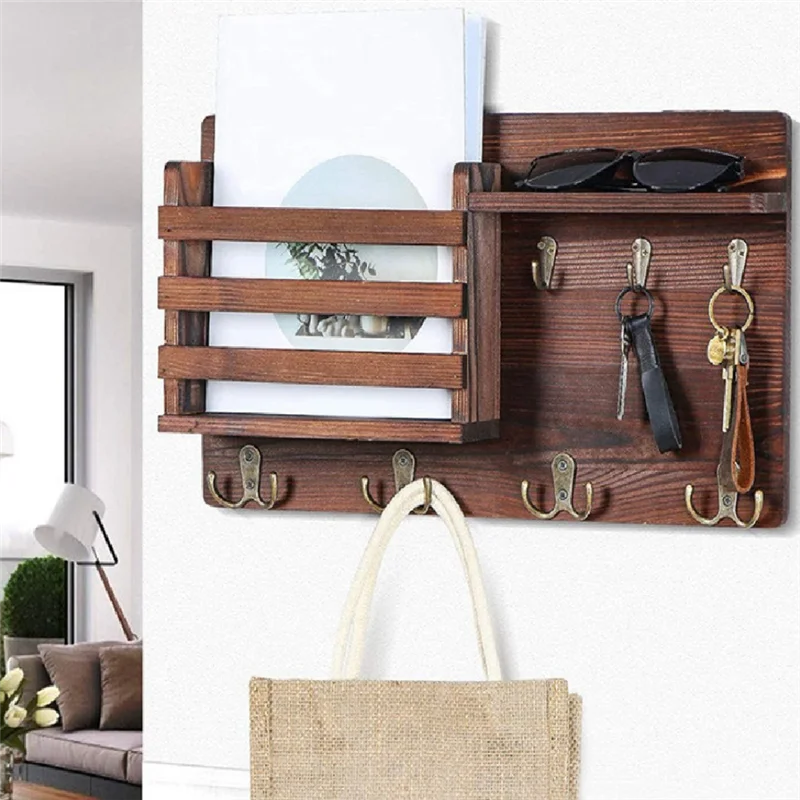 Key And Mail Holder For Wall Mail Organizer Wall Mount With Hooks Easy Installation Key Rack For Entryway And Homedecora Durable
