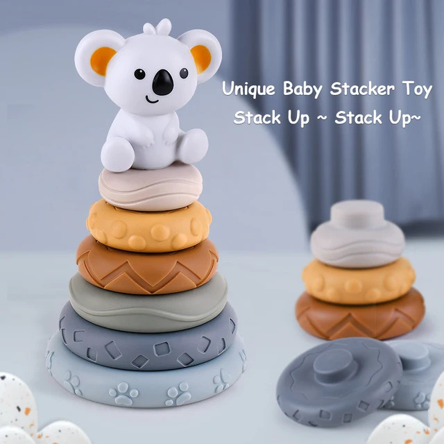 Soft Building Blocks Silicone Stacking Blocks Baby Toy Round Shape Silicone Construction Toy Rubber Teethers Montessori Toy 4