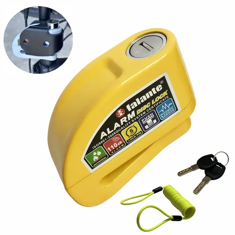 Falante Motorcycle Bicycle Alarm Disc Lock Security Anti-thef Aluminium alloy Waterproof Reminder Rope+Lock bracket 6 colors motorcycle disc lock