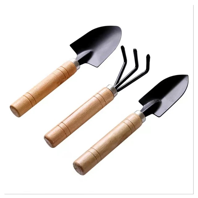 Mini Lapát Gereblye Készlet Fa Fogantyú Fémfejű Virágokhoz