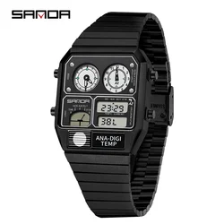 SANDA Men's Multifunctional Electronic Watch with Thermometer and Stopwatch (Black - White)