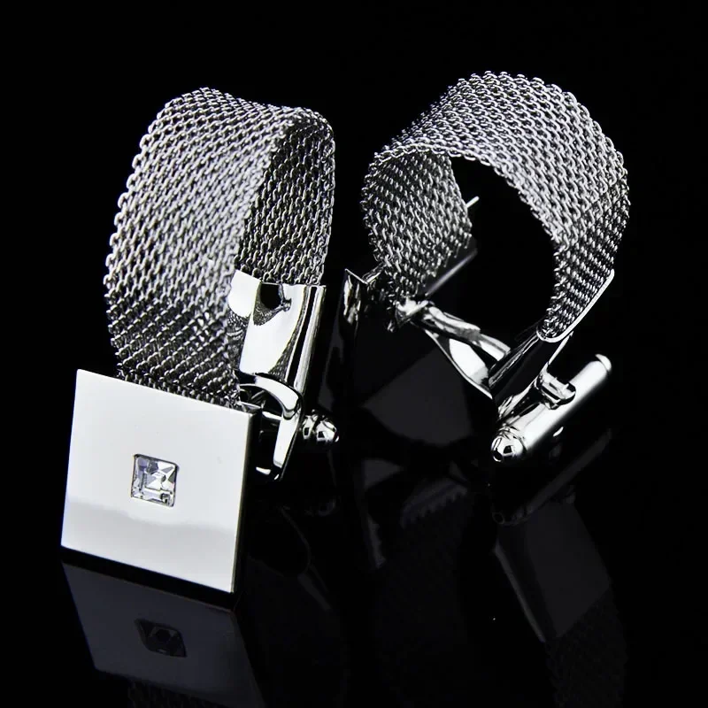 Mens Cufflinks Chain Mesh Crystal