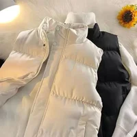 Trendy Thickened Autumn Winter Korean Style Vest Men's Women's Slim Fit Collared Jacket Warm Shoulder Pad Vest Outerwear