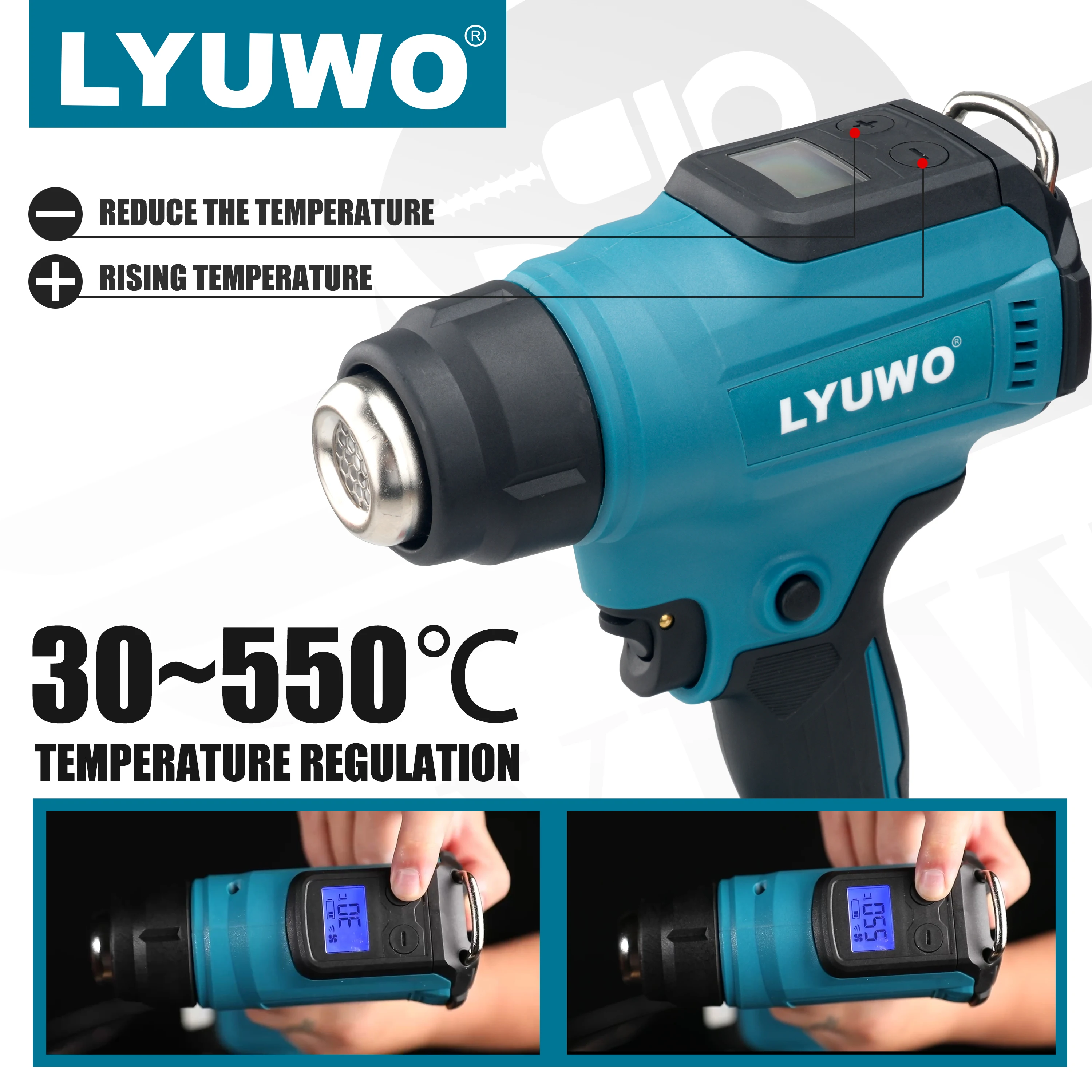 18V/21V Hot Air Gun 550Temperature Heat Shrink Packaging Tool Hot Air Gun Air Dryer Adjustable Gear With LED Welding Hot Air Fan 2