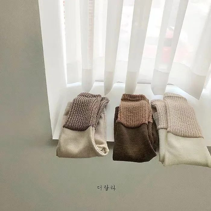 4159B Ins Baby Leggings Add Velvet Girl's Pant 2022 Winter Cashmere Baby Stitching Leggings Fashion Fine Pit Warm Cashmere Pants 2