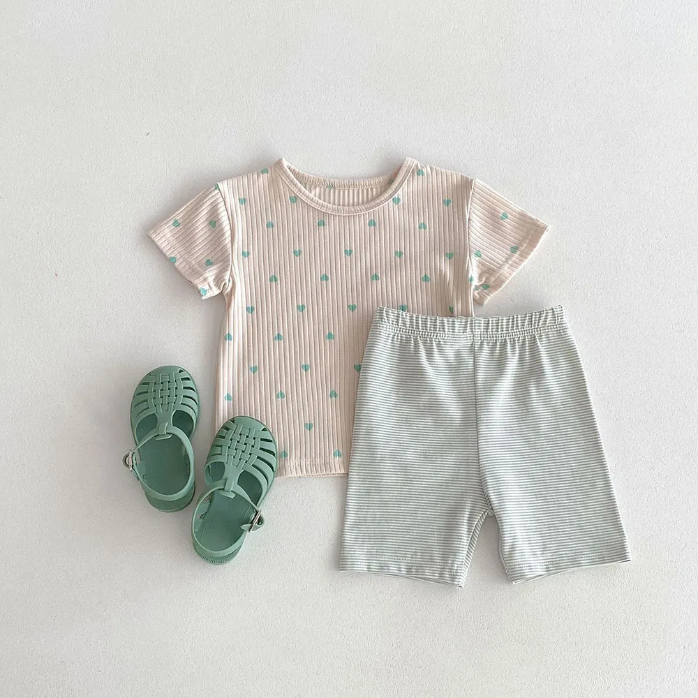 Kids Heart Tee and Stripe Pants Sleep Set