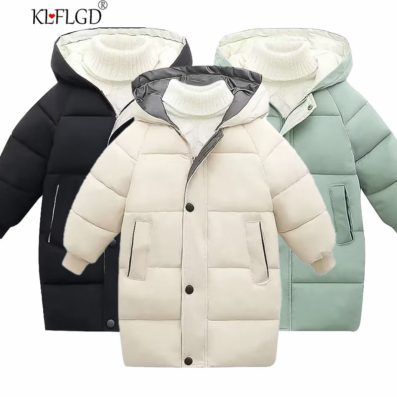 New Childrens Down Long Coat Winter ClothingYouth Boys and Girls Cotton Padded Parker Coat ChildrensThickened Warm Cotton Jacket