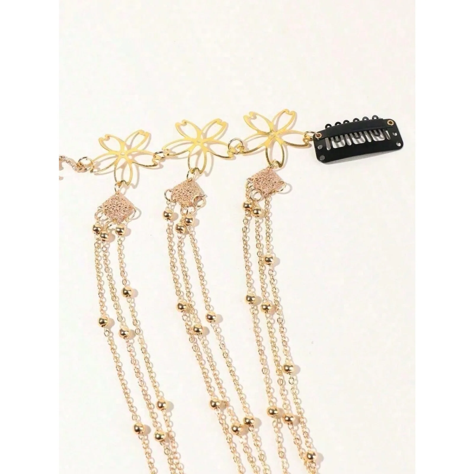 1PC Women's Gold Tassel Head Chain, Bohemian Winter Fall Hair Accessory, Vintage Floral Headpiece With Beaded Chains,Parties