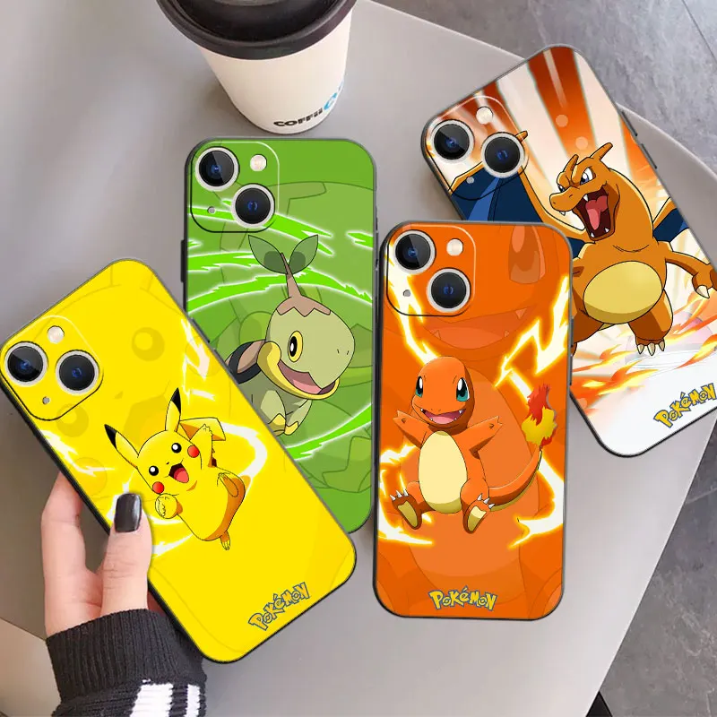 

Pokemon Pikachu Case For Apple iPhone 14 13 11 12 Pro XR X XS 13Pro 12Mini 13Mini 7 8 Plus SE 2022 Black Soft Phone Funda