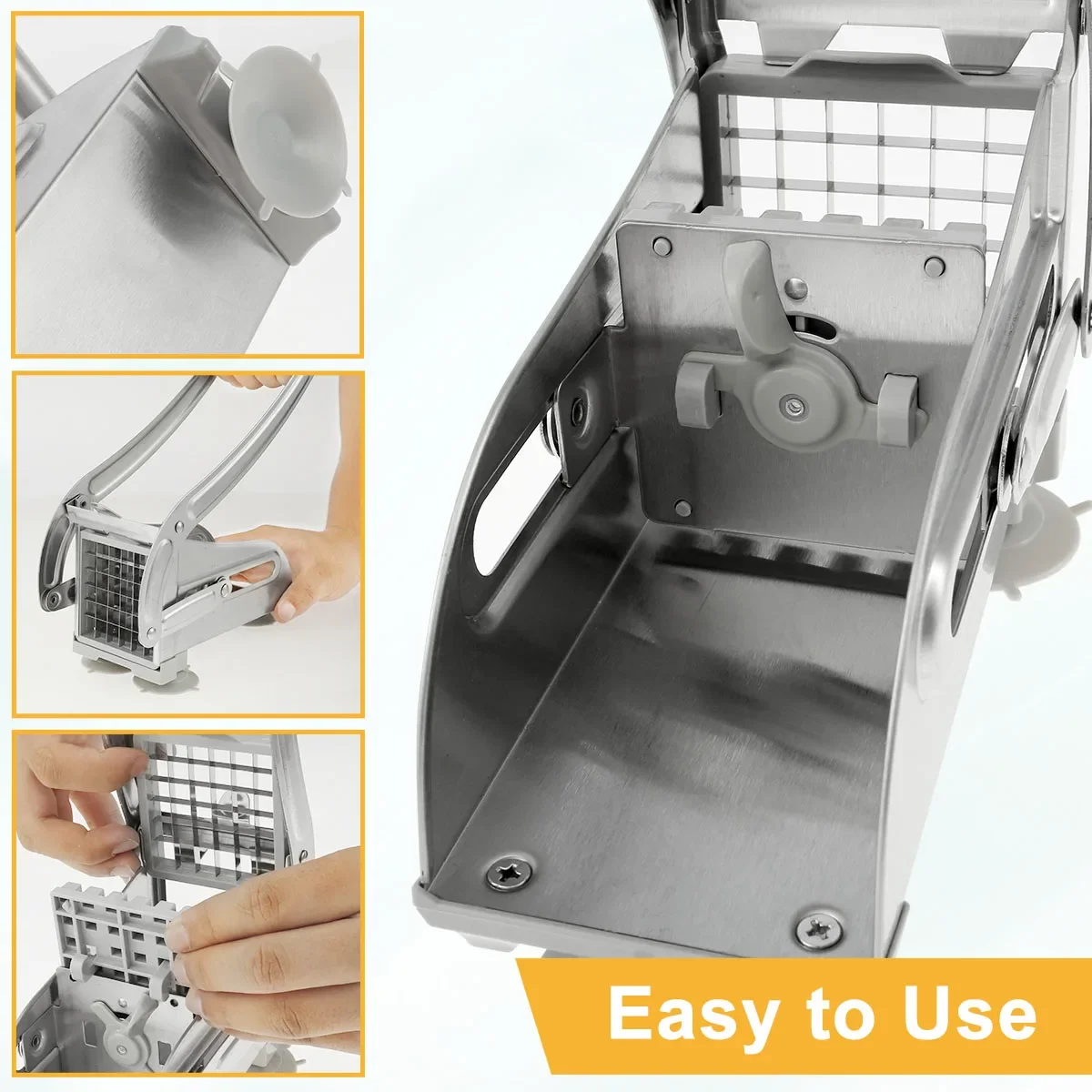 Description Picture 6 of itemFrench Fry Cutter Stainless Steel Potato Chipper Fast Cutting Potato Chip Cutter with 36/46 Holes Blades Manual Food Slicer