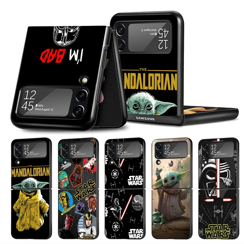 Cute Cartoon Yoda Baby Black Case Per Samsung Z Flip 3 4 Phone Funda Per Galaxy Z Flip 3 Hard Fundas Zflip3 Flip4 Cover