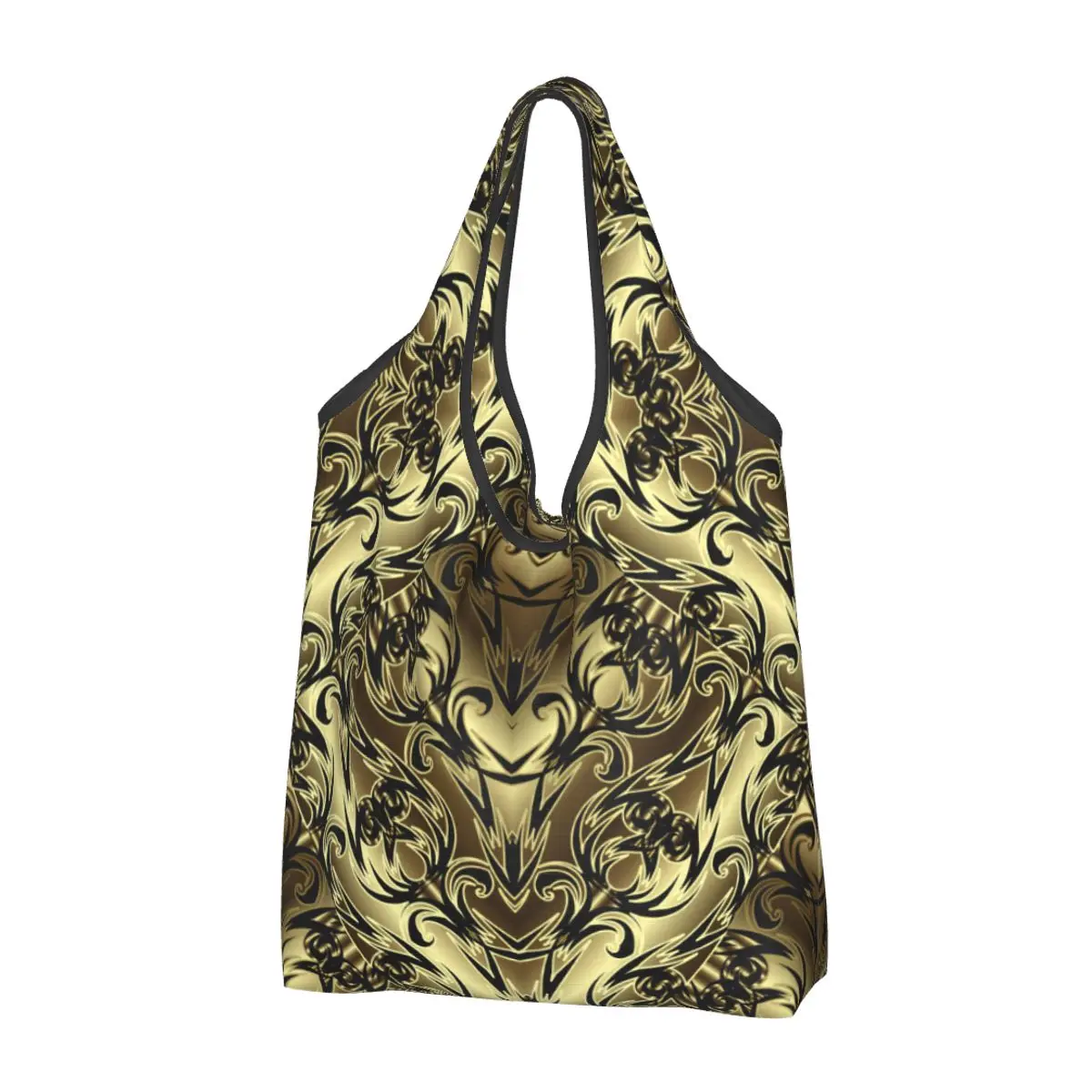 

Модная европейская Цветочная сумка-тоут для покупок, портативная Золотая бесшовная сумка-шоппер для продуктов с барочным узором